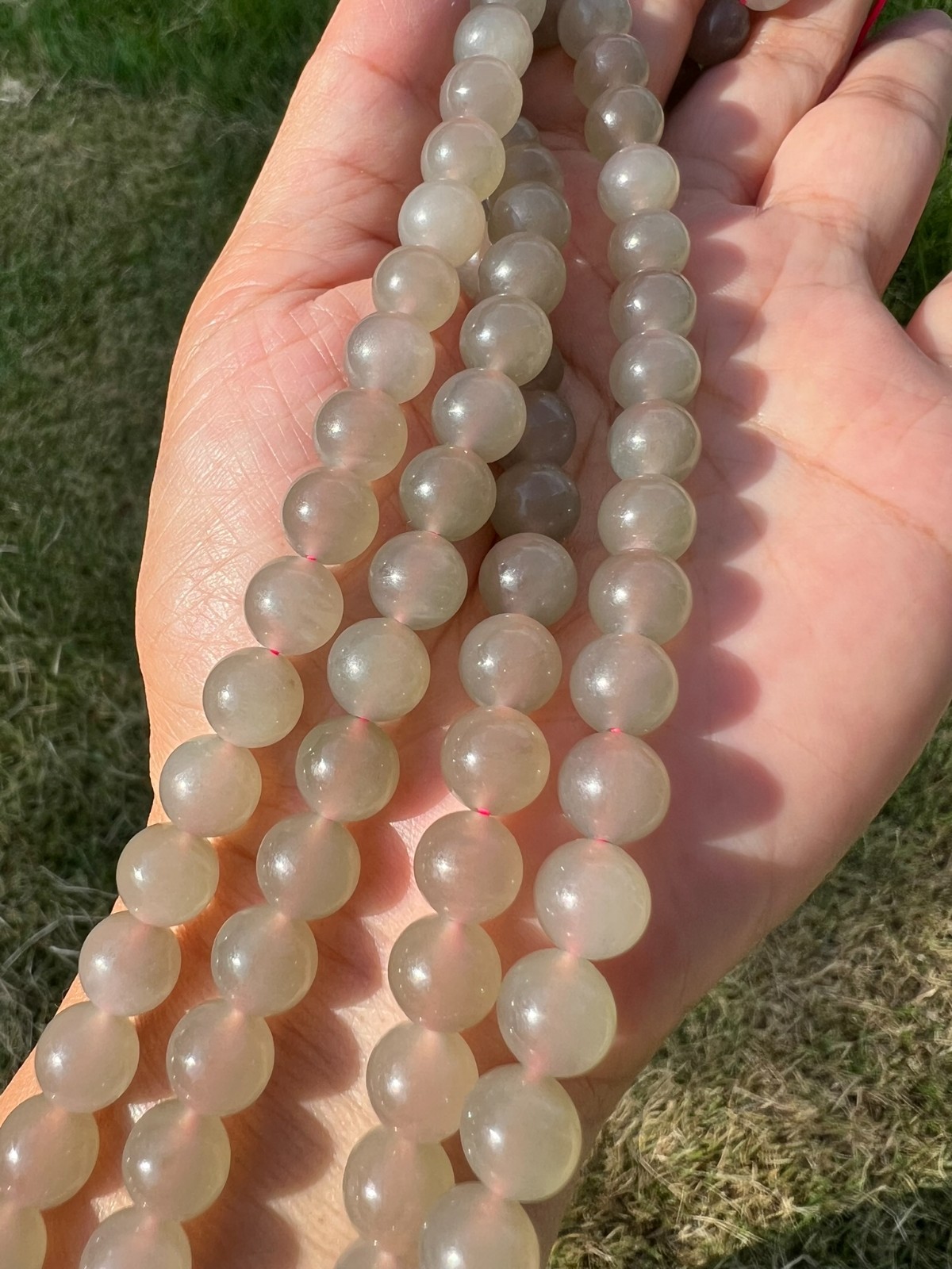 Transparent Gray Nephrite Jade Long 34″ 8mm Bead Necklace H409 n