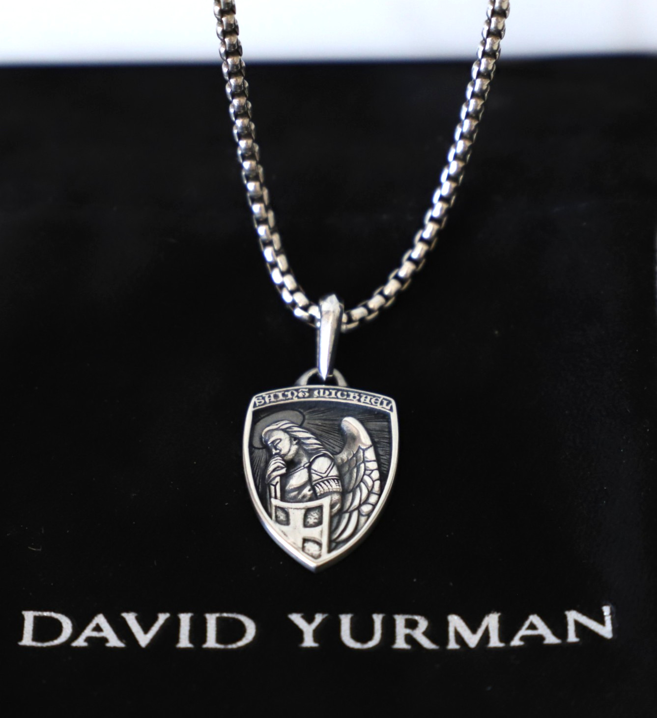 Men’s David Yurman Saint Michael Pendant Amulet with w/ 2.7mm Box Necklace