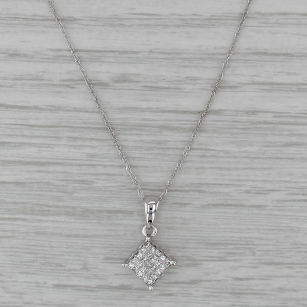 0.25ctw Princess Diamond Pendant Necklace 10k White Gold 16″ Rope Chain