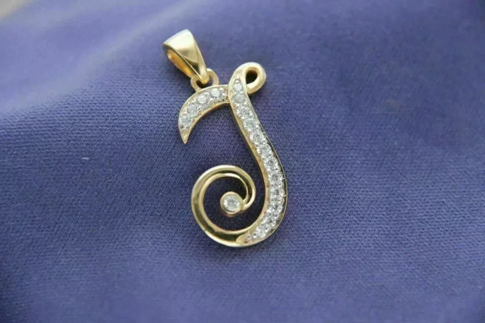 1Ct Round Cut Lab Created Diamond Alphabet Pendant 14K Yellow Gold Finish