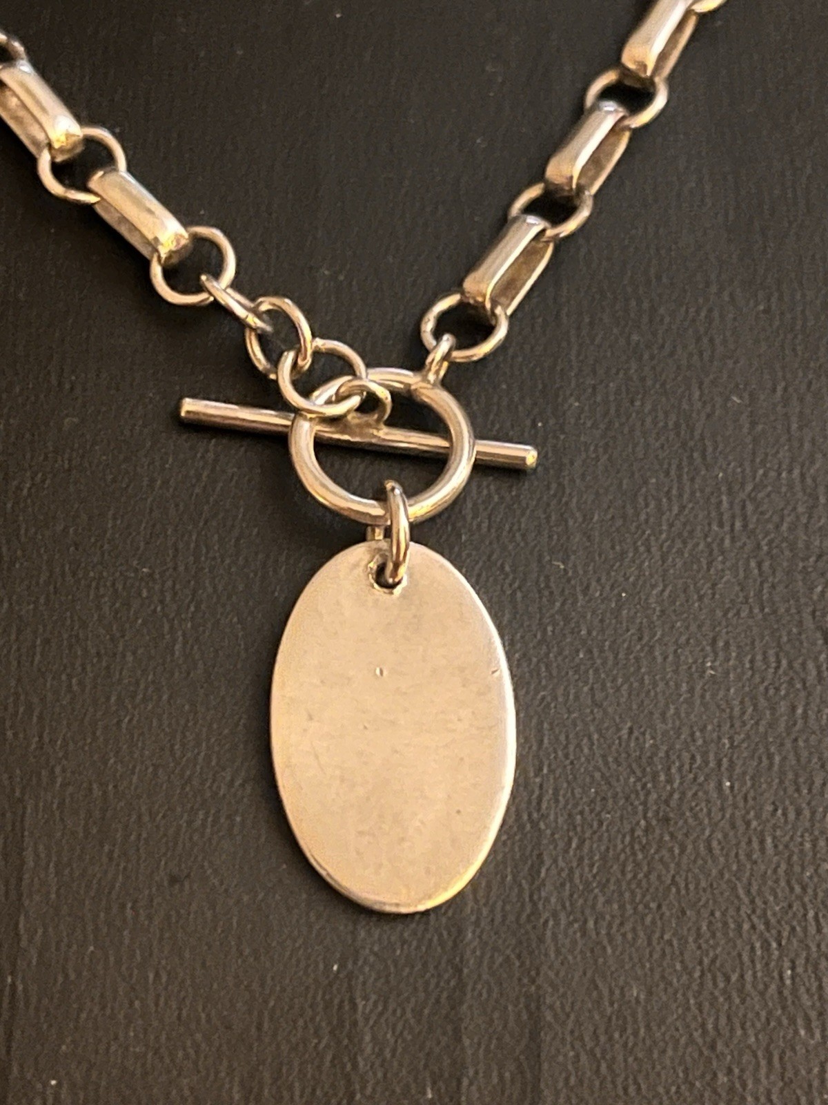 Vintage Bocco Sterling Silver Signed 925 Oval Toggle Pendant Necklace Paperclip