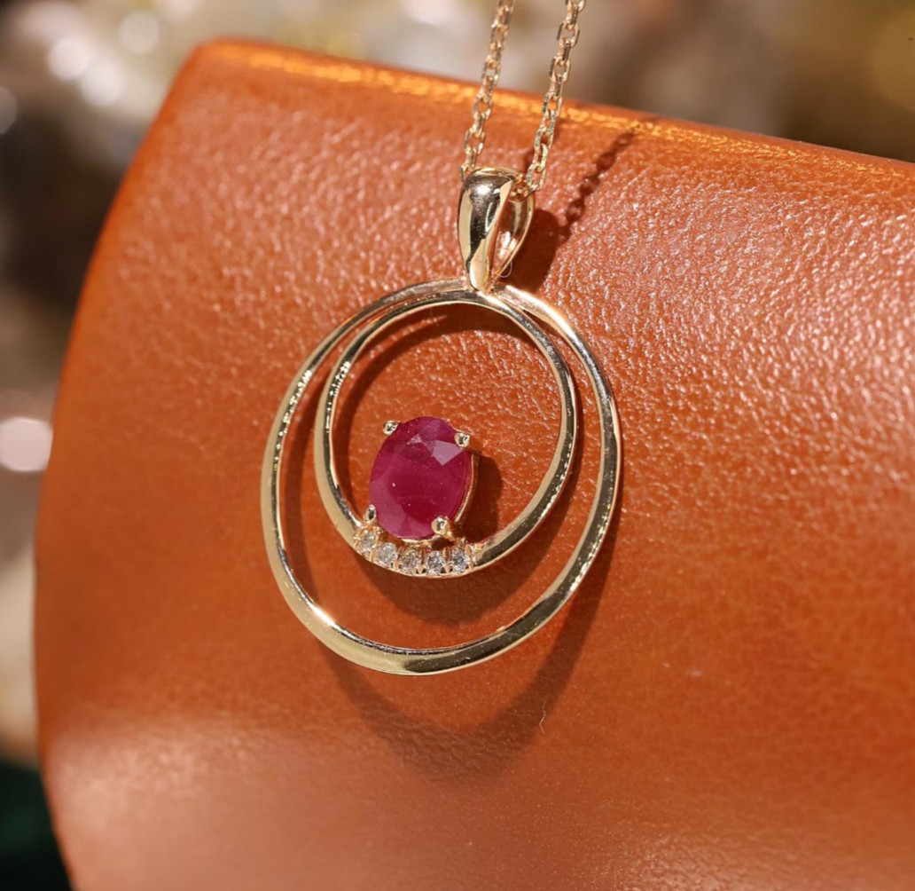 Lab Created Ruby & Moissanite Pendant Gold Plated 925 Silver Pendant For Him