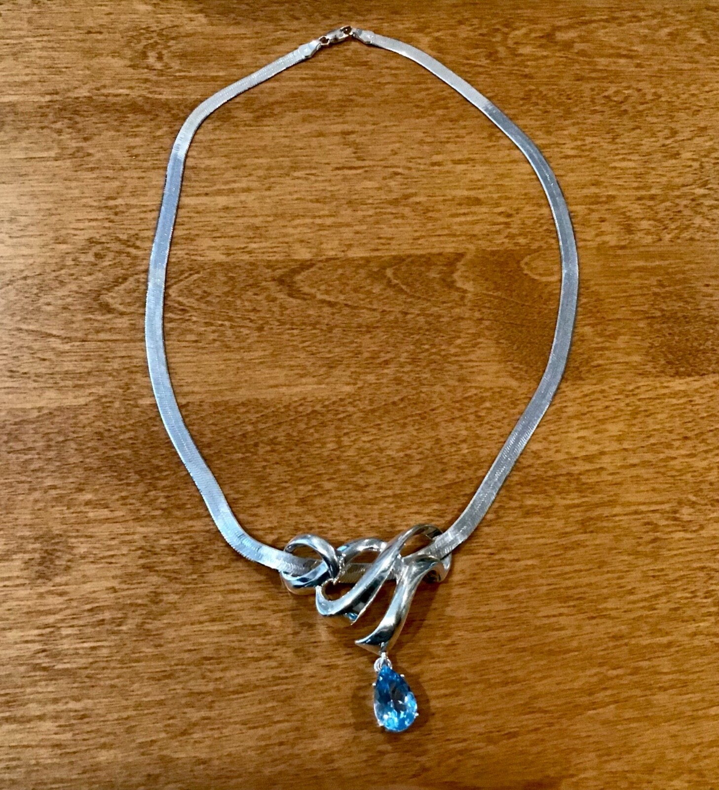 STUNNING UTC SIGNED 925 PENDANT BLUE TOPAZ 925 ITALY 18” SNAKE NECKLACE LOBSTER