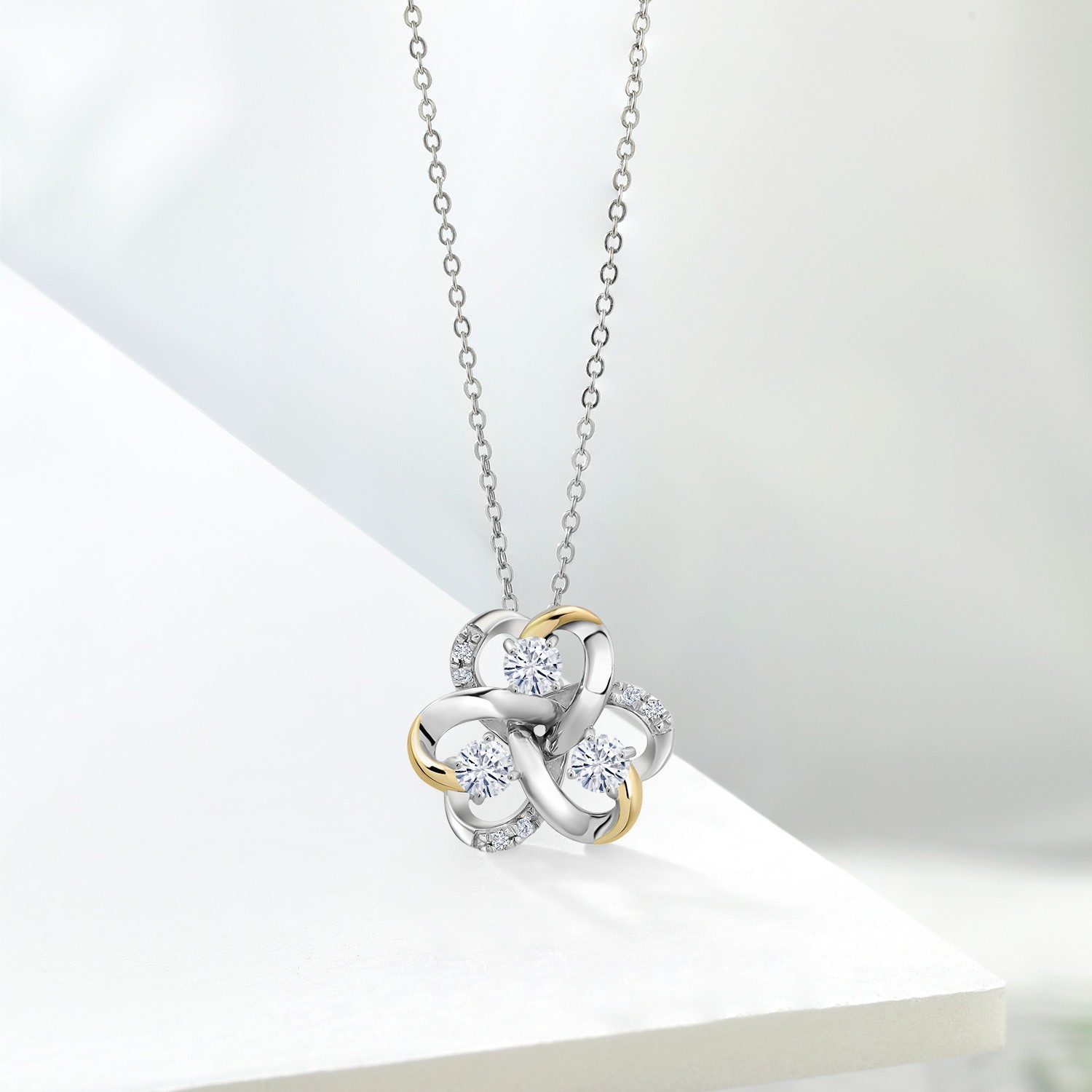 925 Silver and 10K Yellow Gold Pendant Near Colorless (GH) 0.69ct DEW Moissanite