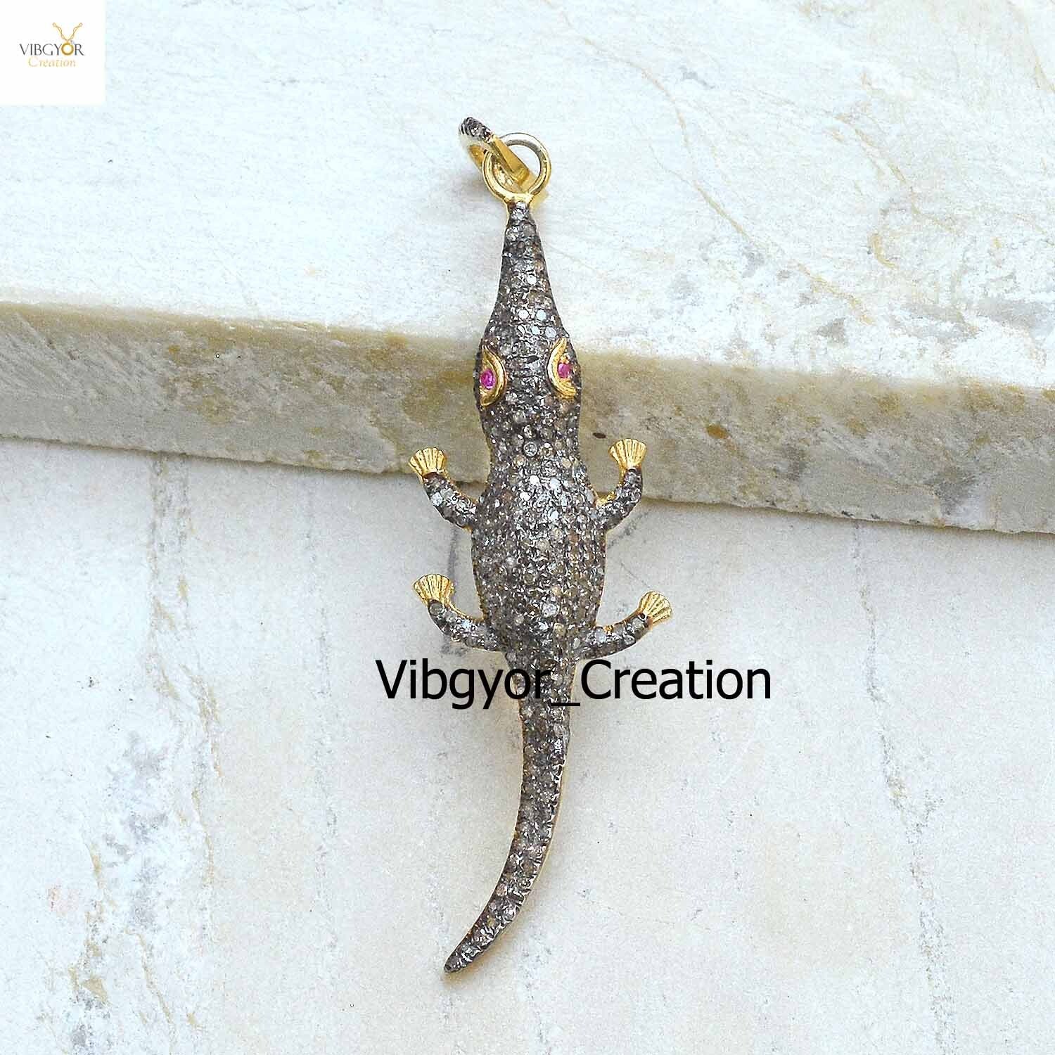 Natural Pave Diamond Pendant 925 Silver Gold Plated Necklace Handmade Jewelry