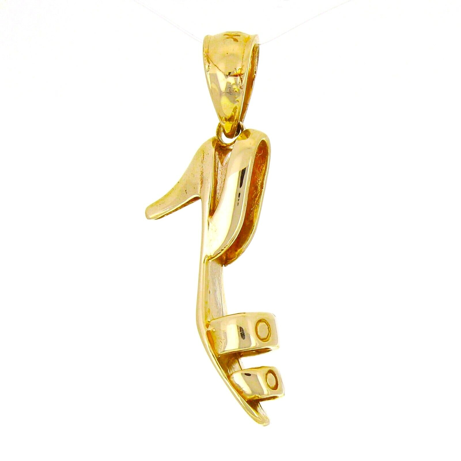 14k Yellow Gold Solid 3D High Heel Open Toe Shoe Charm Pendant 2 grams
