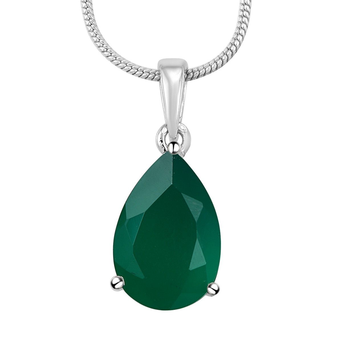 Green Onyx Solitaire Pendant Necklace May Birthstone 925 Sterling Silver