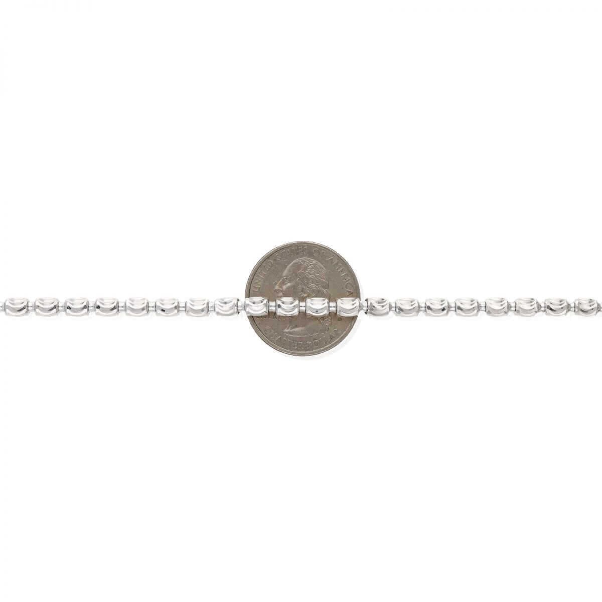925 Silver 2mm-4mm White Half Moon Cut Oval Barrel Beaded Chain Necklace 18″-26″