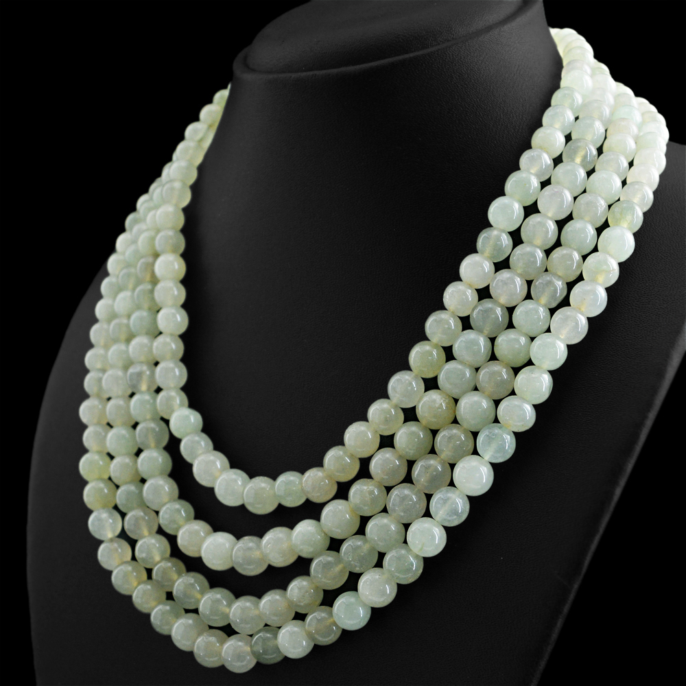 845.00 CTS NATURAL ROUND SHAPE 4 STRAND GREEN AQUAMARINE BEADS NECKLACE (RS)