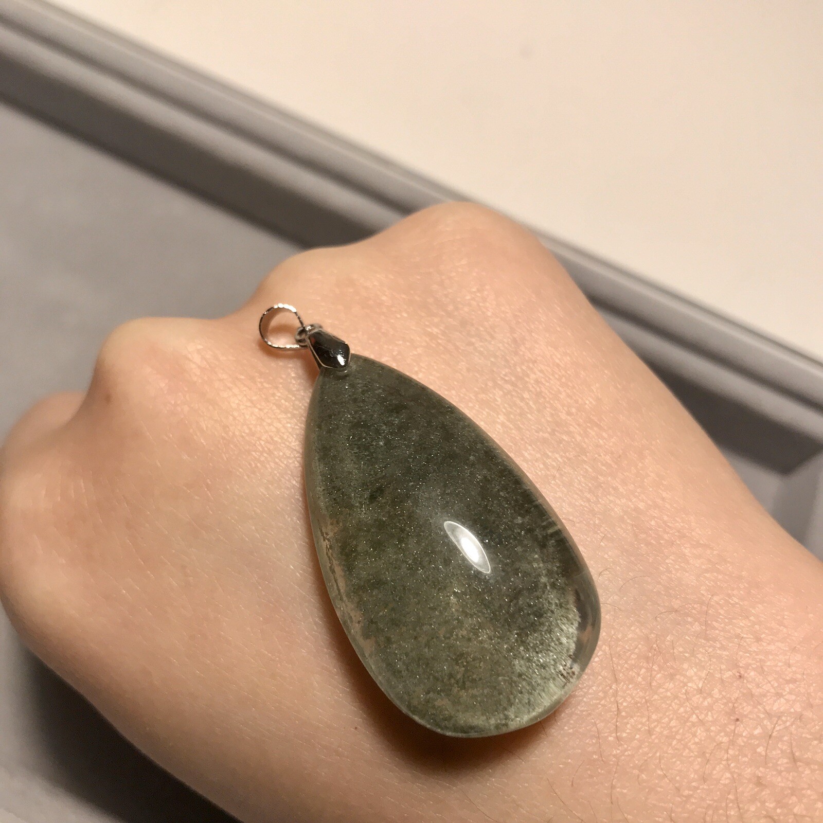 US SELLER Natural Green Phantom Quartz Pendant Teardrop Brazil Grade AA Crystal