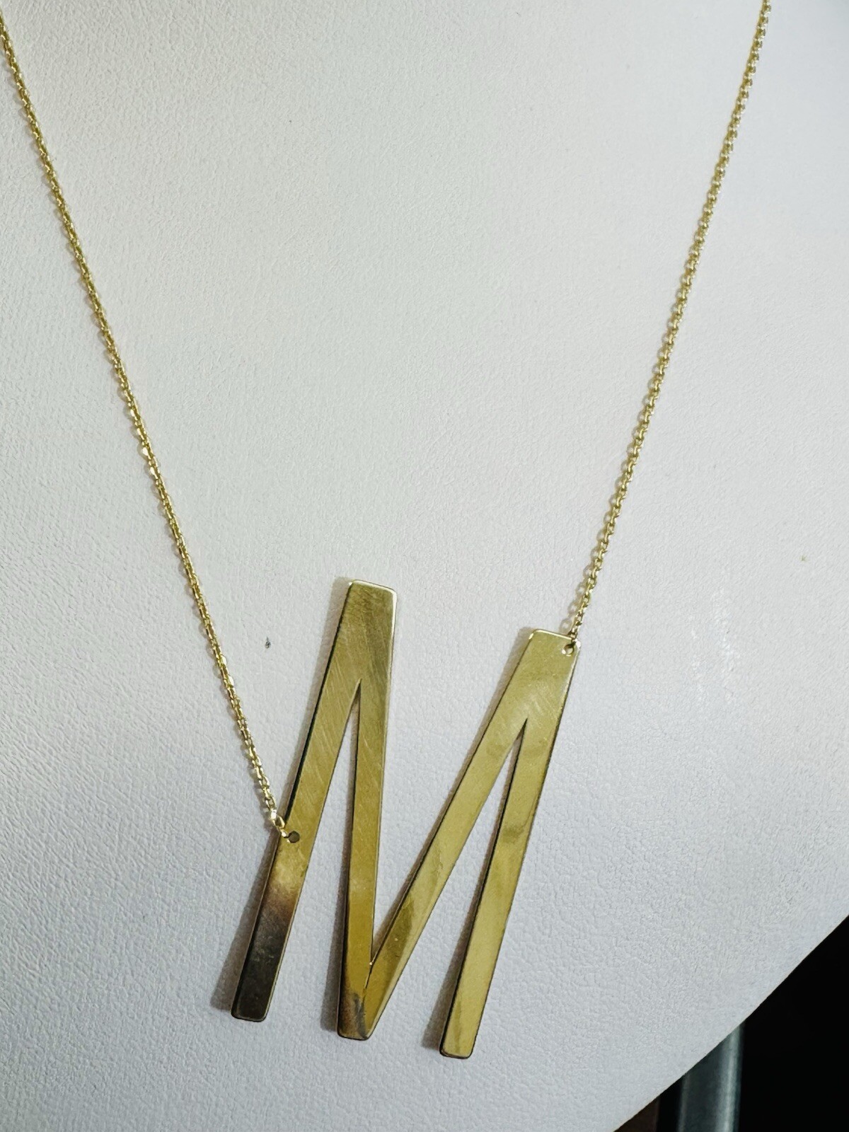 18K 750 Dubai Fine Gold Letter M initial Necklace 16.5/17.5” Long 1mm 5.2g