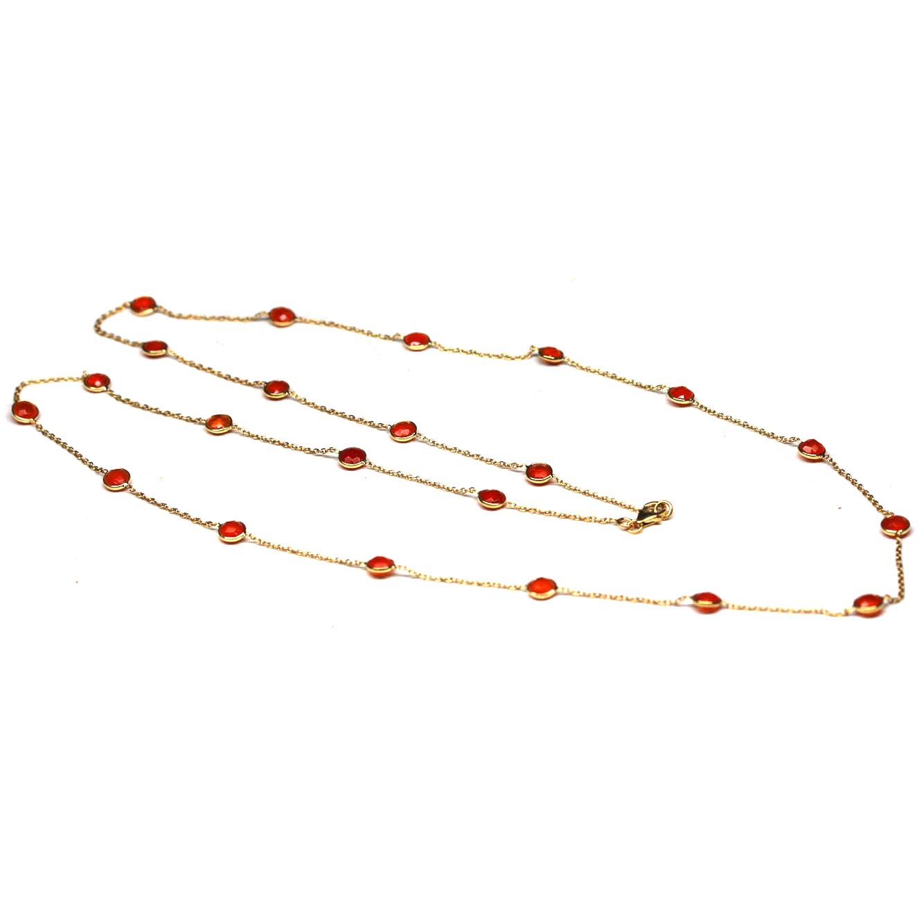 Handmade 925 Sterling Silver Orange Carmelian Necklace 36 in 18K Gold Plated