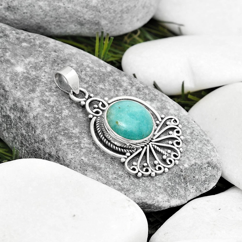 Natural Paraiba Amazonite 925 Sterling Silver Pendant Jewelry P-1544