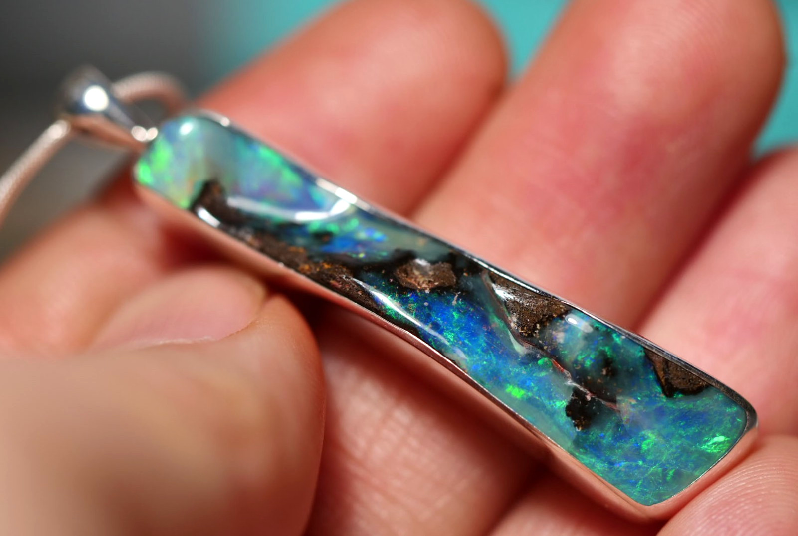 Australian Natural Queensland Solid Boulder Opal Silver 925 Pendant Hallmarked