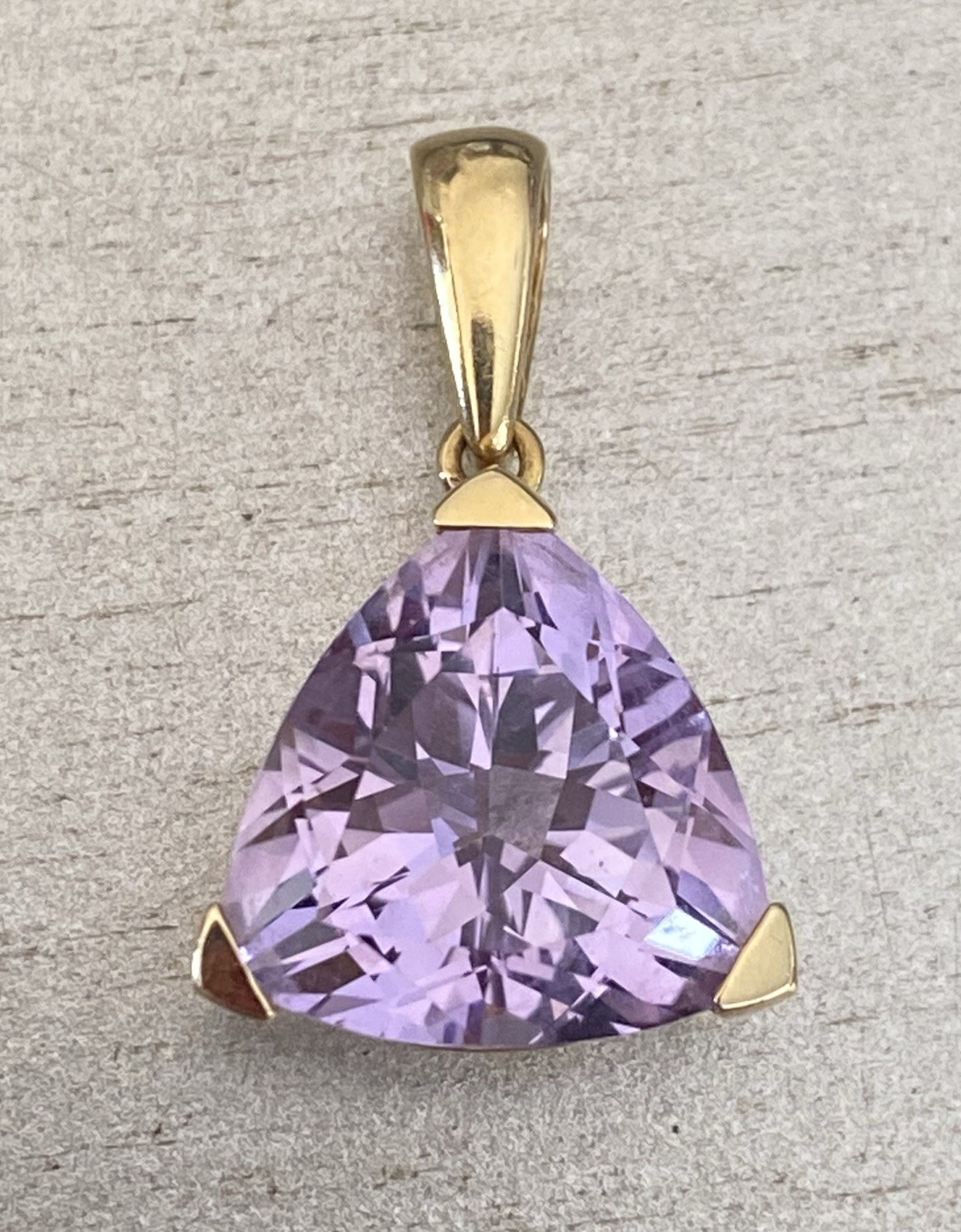 Trillion Cut Amethyst 14kt Yellow Gold Pendant