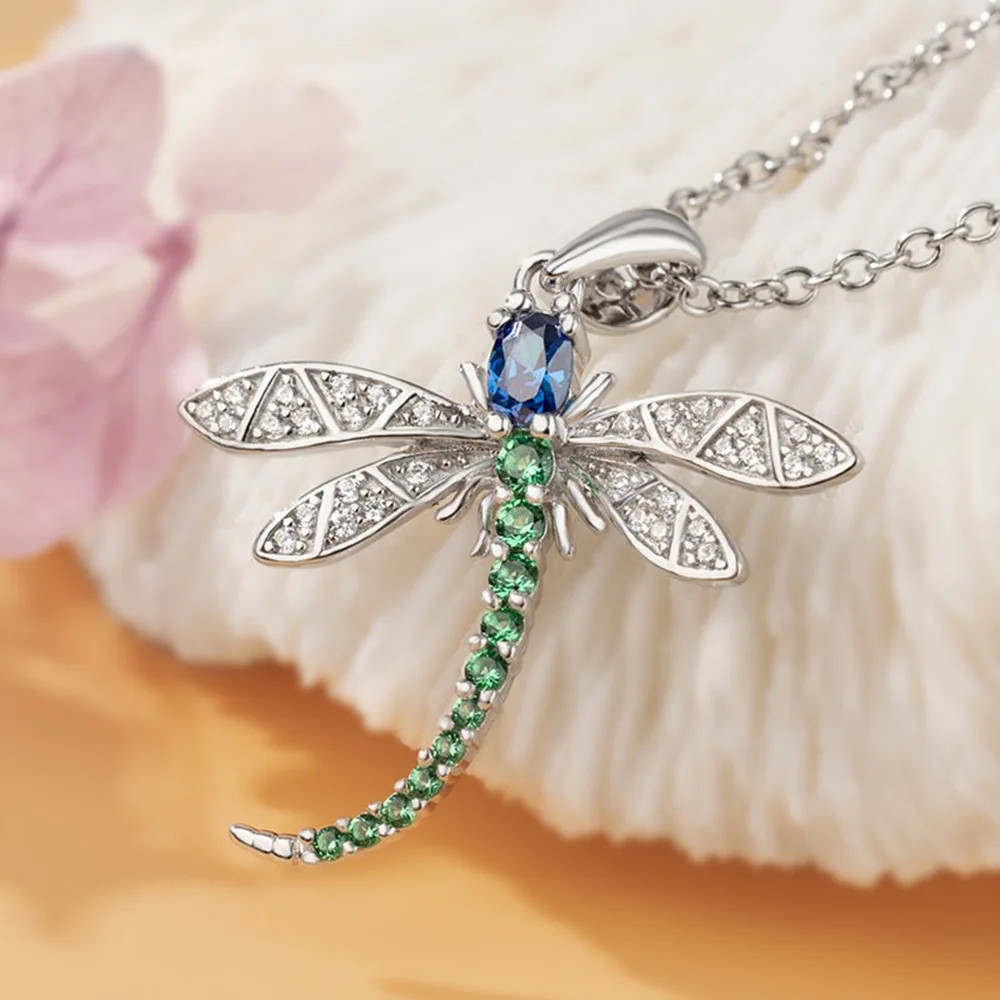 New 925 Sterling Silver Fashion Pendant Chain Excellent Dragonfly Necklace Gift
