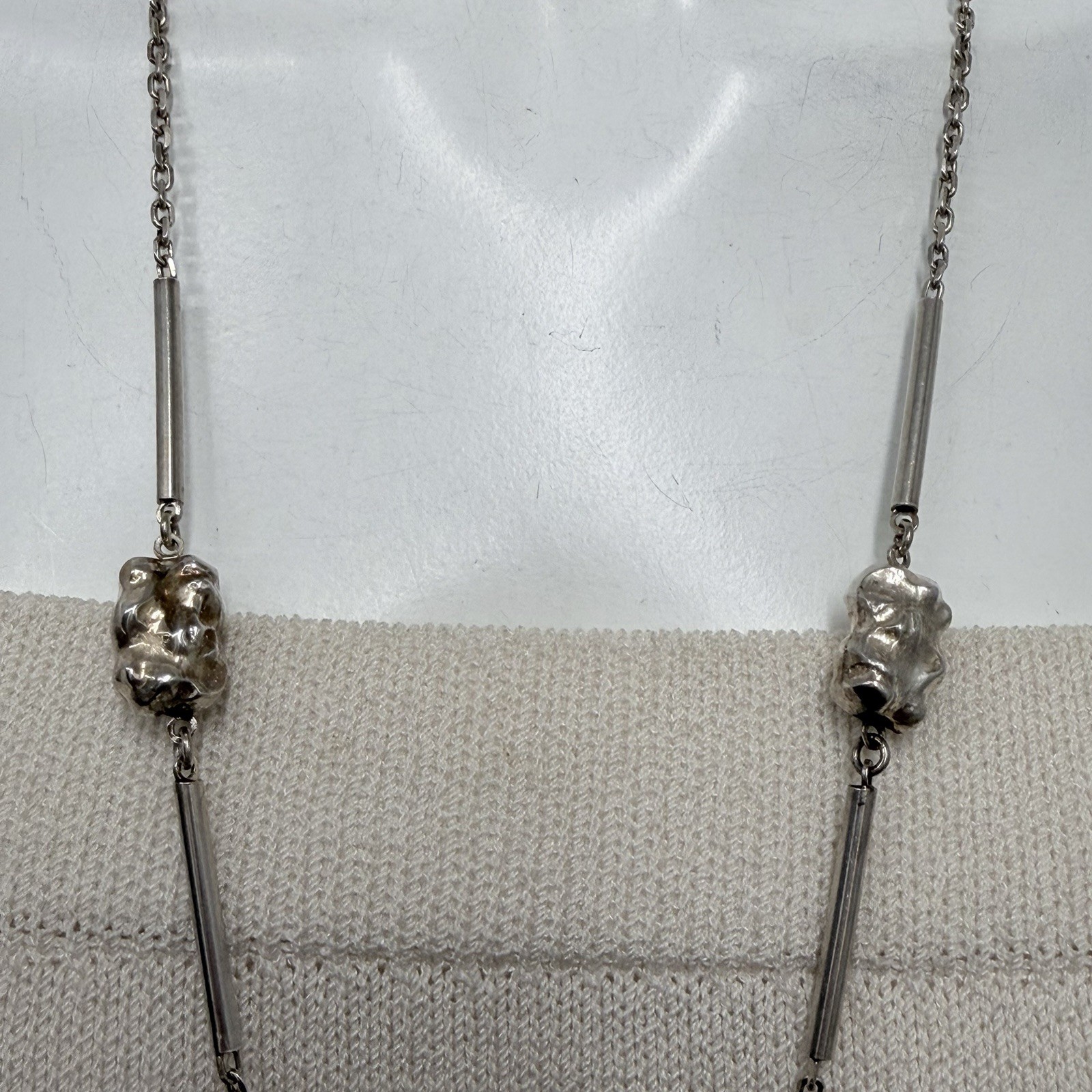 Vintage Sterling Bar Link & Nuggets Necklace From Arezzo Italy 41 Grams 32.5″
