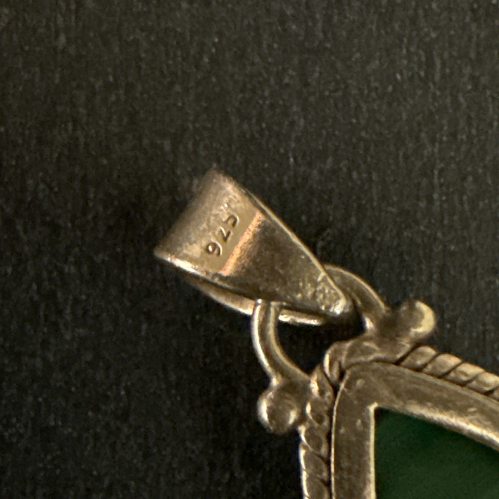 Vintage Sterling Silver and Malachite Pendant Marked 925