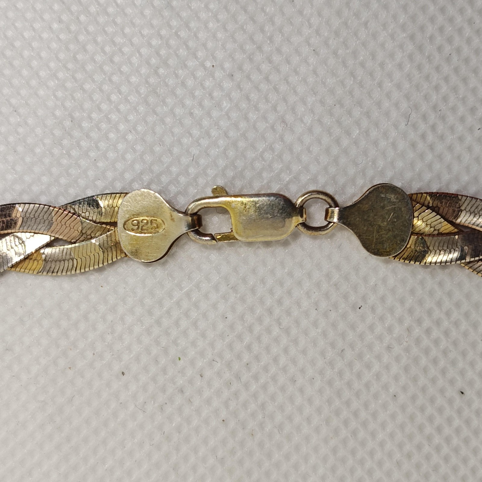 HAN Italy 925 Sterling Silver Tri Color Braided Necklace 18g Yellow Rose White