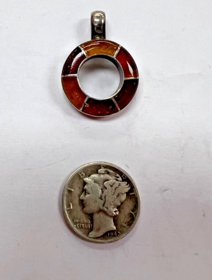 Unknown Designer Sterling Silver Donut Multi-Orange Color Stone Pendant [075DuW]