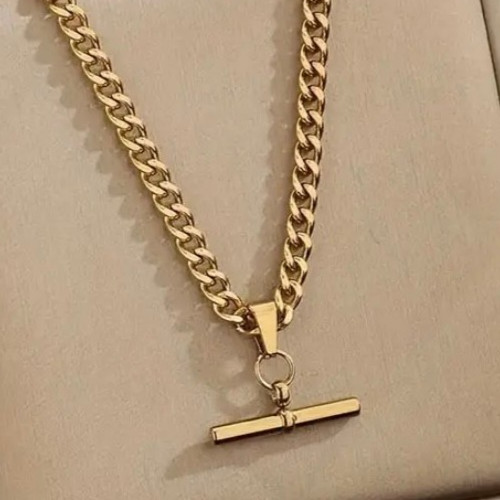 Necklace Chain 18ct Gold Tone T-Bar Figaro Quality Unisex Non Tarnish