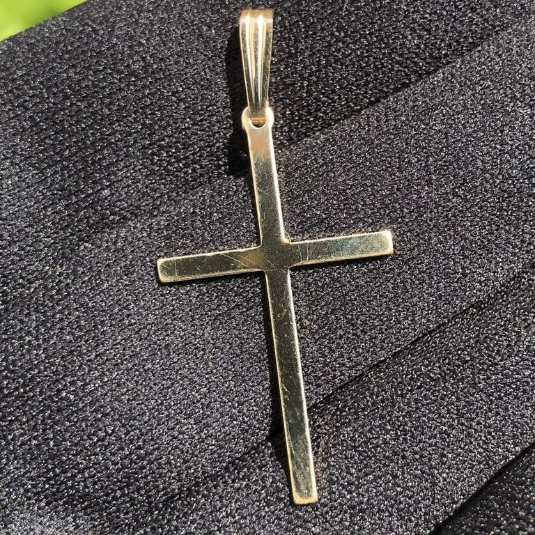 Real Genuine Solid 1/20 14K Yellow Gold Cross 1 1/2 Inch Catholic Religious