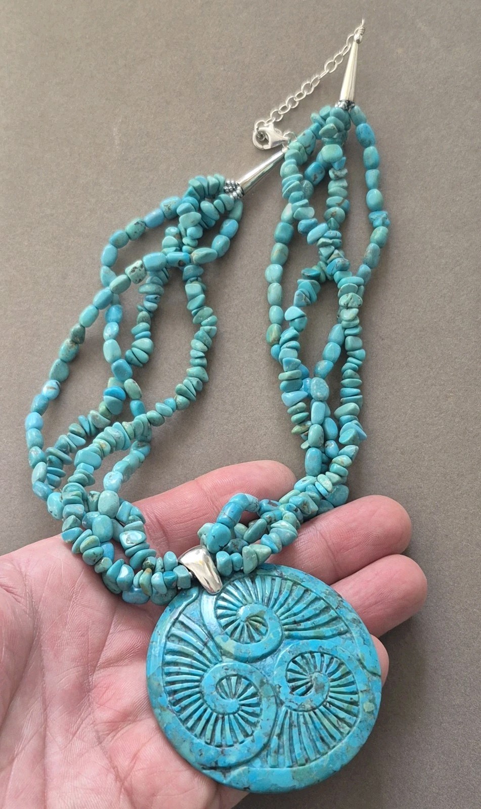 Sally C. Treasures SX multiple link Turquoise sterling silver statement necklace