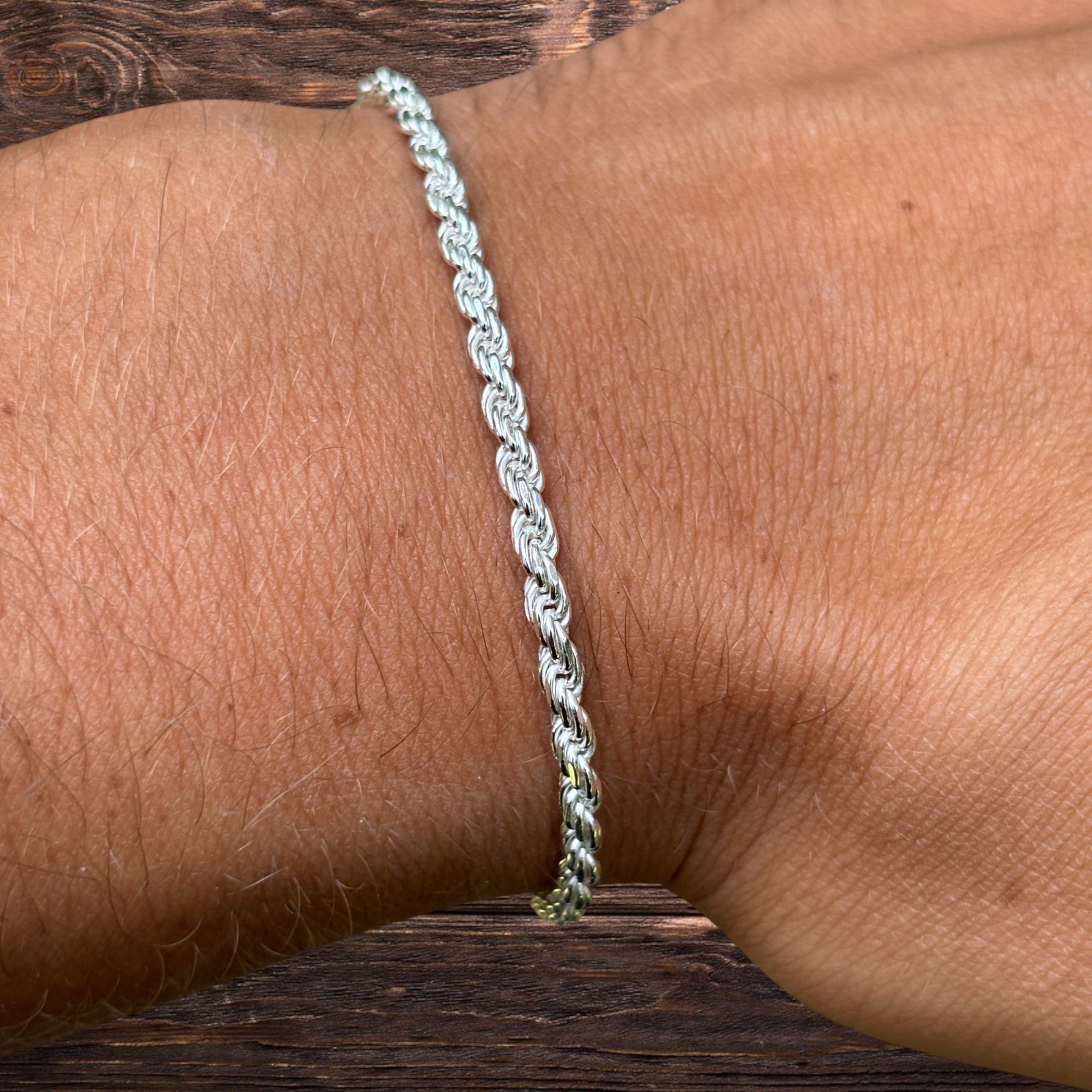 3mm Diamond Cut Rope Bracelet – Solid 925 Sterling Silver Or 14k Gold Vermeil