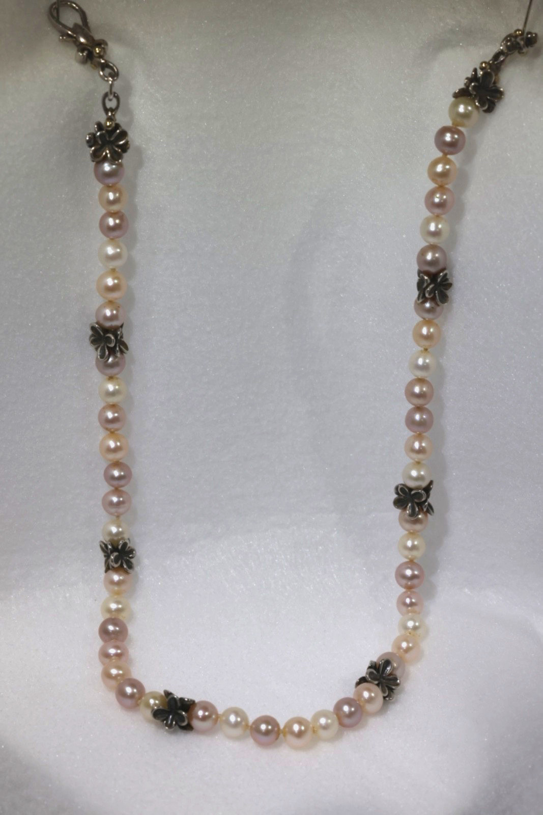 Ann King Sterling Silver 925 & 18k Gold ORCHID Multi Pink+Cream Pearl Necklace