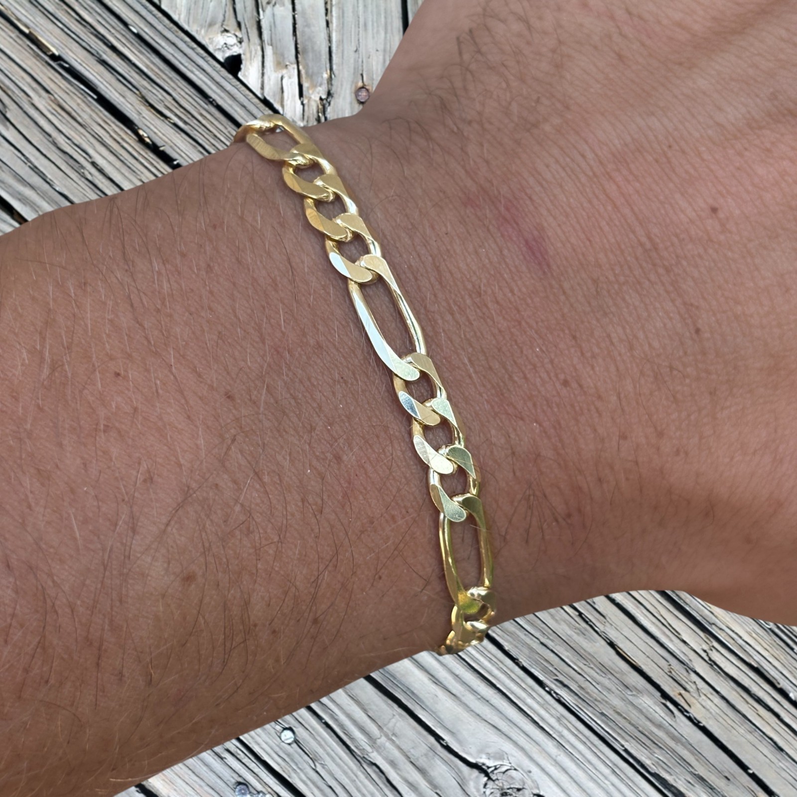 6mm Figaro Bracelet Link – Real Solid 925 Sterling Silver Or 14k Gold Vermeil