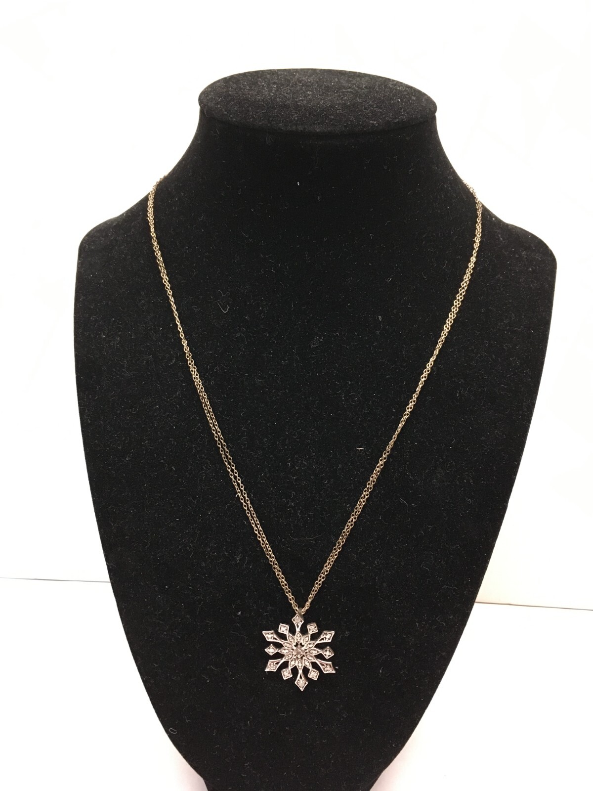 Signed OTC 925 Sterling Silver Diamond Snowflake Pendant Necklace 17.5”
