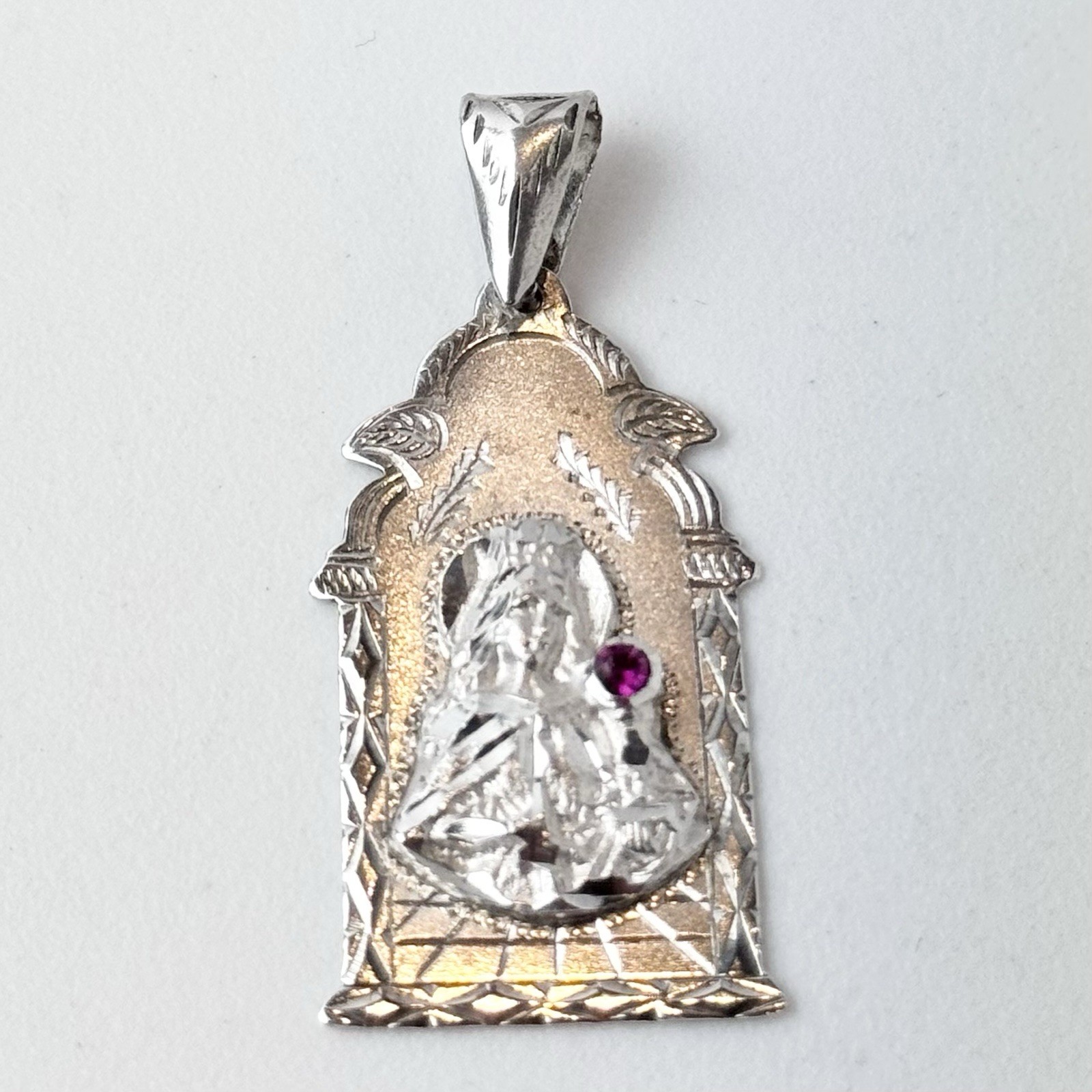 Sterling Silver 925 Santa Barbara 1 5/8in Pendant-Charm w/ Ruby / 3.5 Grams
