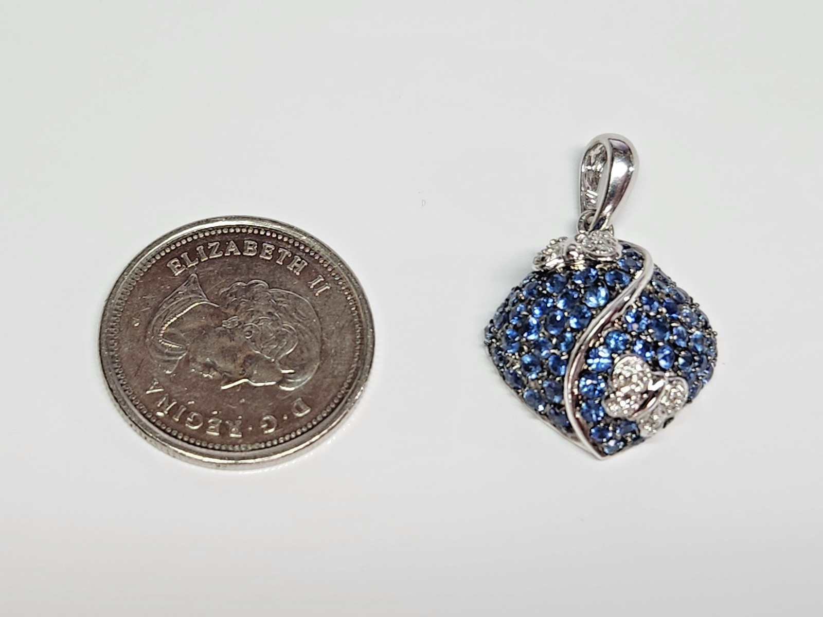 GORGEOUS 14kw Cushion Pave’ Blue Sapphire & Diamond Butterfly Accent Pendant