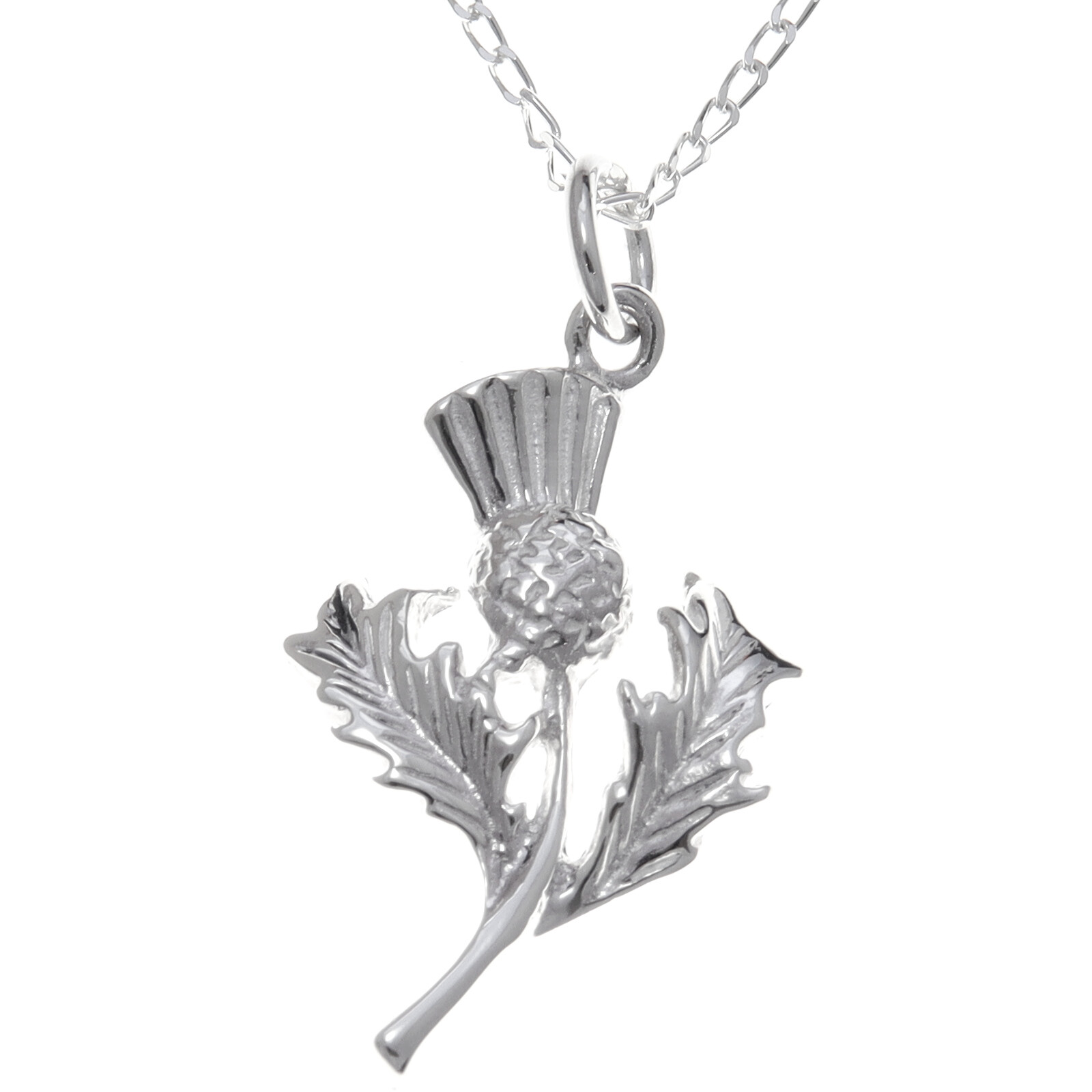 Sterling Silver Thistle Pendant with 18″ Silver Chain & Gift Box