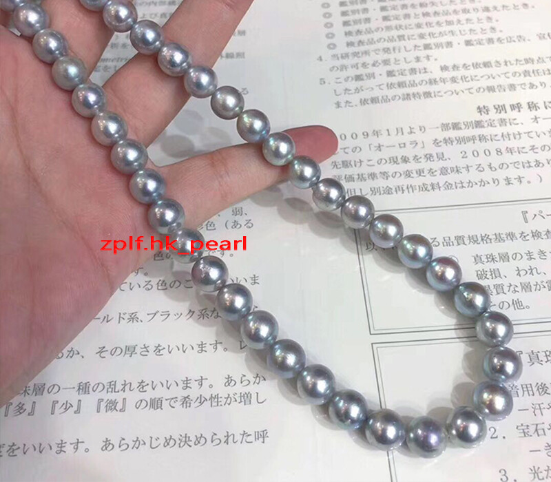 AAAAA round real 18″ 10-11mm NATURAL south sea GRAY pearl necklace 14K gold