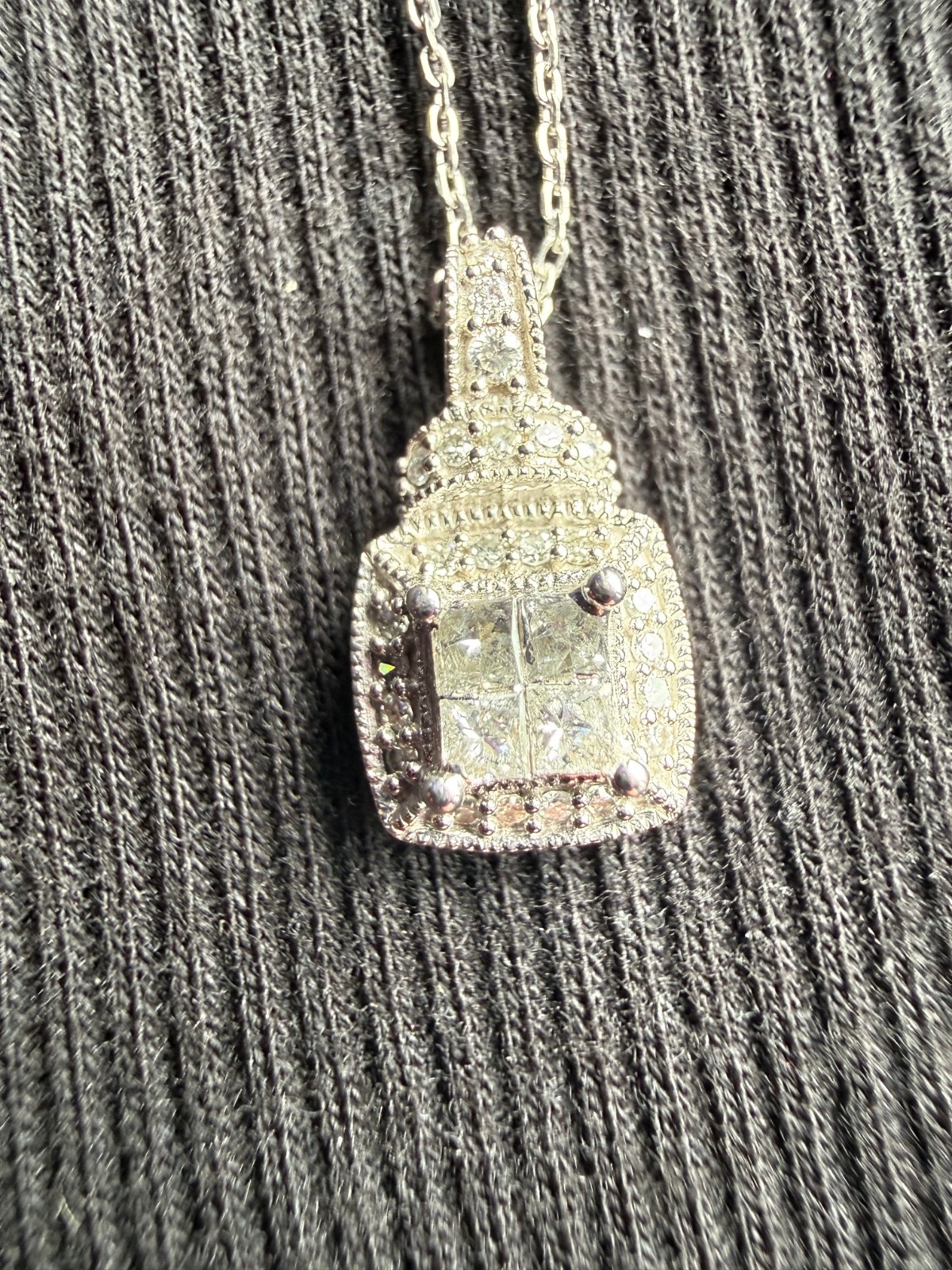 1/3 CTW Diamond Cluster Quad Halo 10K White Gold Pendant + 18″ Chain $678 Retail