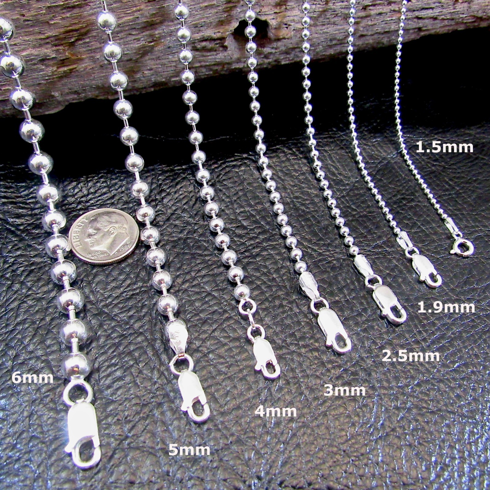 Solid 925 Sterling Silver Italian BALL/BEAD Dogtag ID Chain Necklace 1.5MM – 6MM