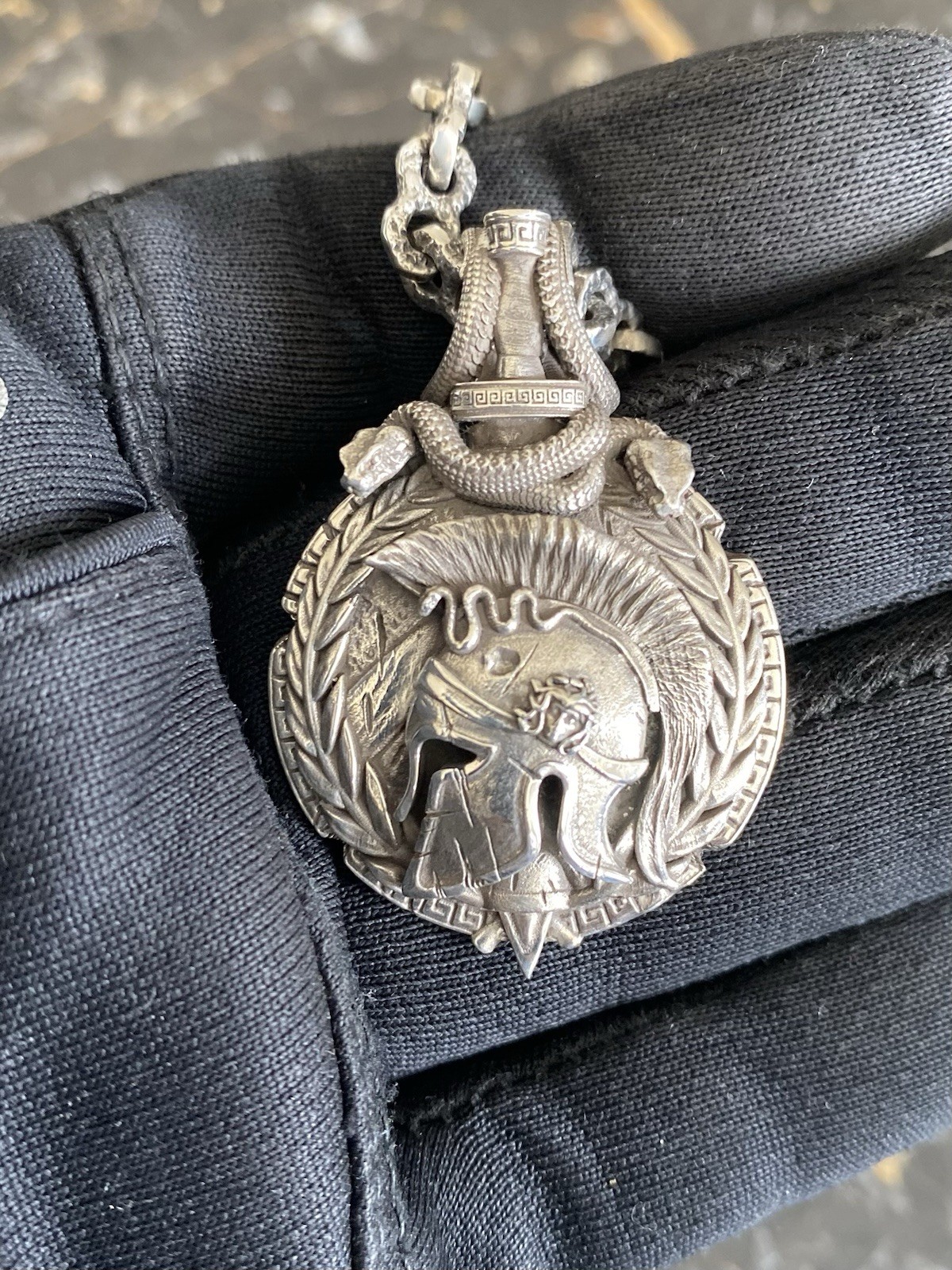 Solid Sterling Silver Gladiator Pendant and Chain.