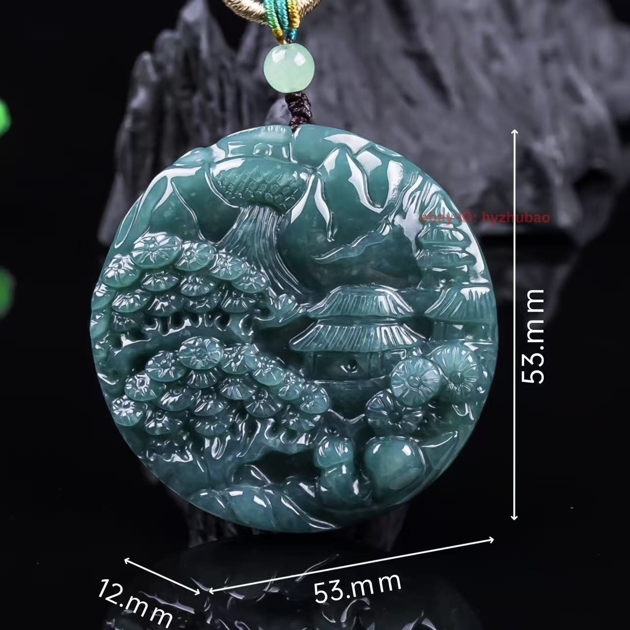 Certificate Natural Jade Jadeite Landscape Scenery Lucky Pendant Beads Necklace