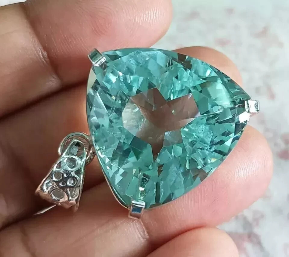 95 Ct Trillion Aquamarine Natural Topaz 925 Solid Silver Pendant Gemstone S01