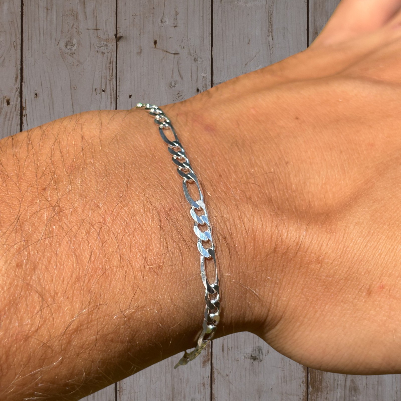 4mm Figaro Bracelet Link – Real Solid 925 Sterling Silver Or 14k Gold Vermeil