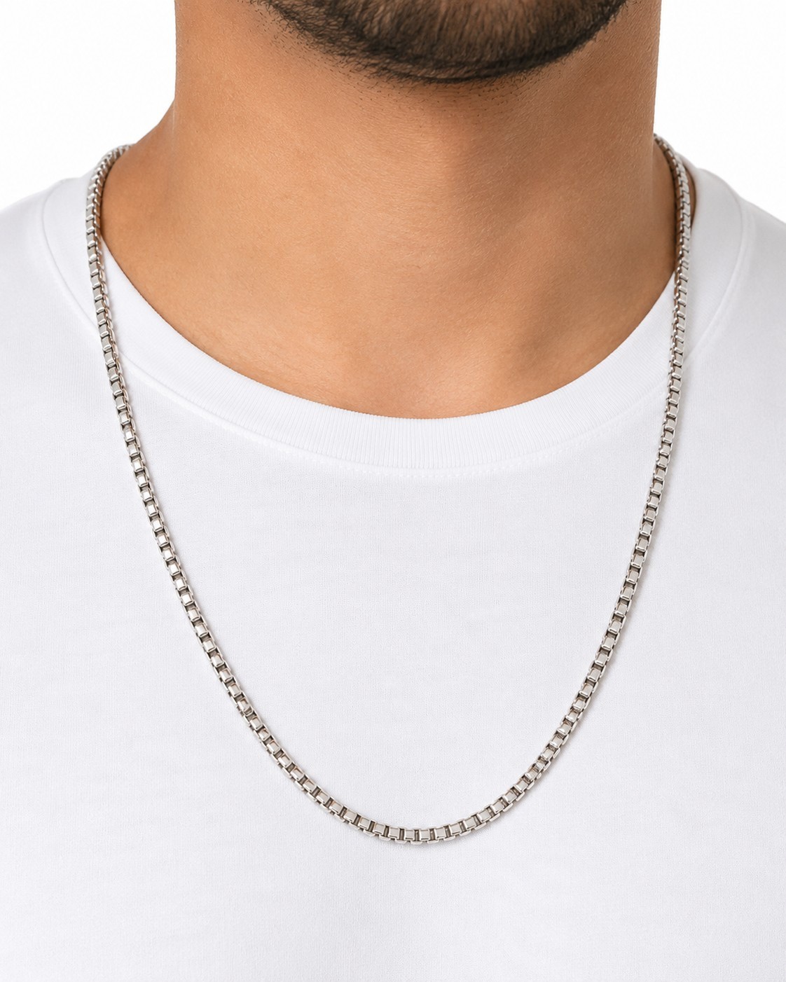925 Sterling Silver Round Box Chain Necklace 3.5mm 22 Inch Rhodium Plated, Italy