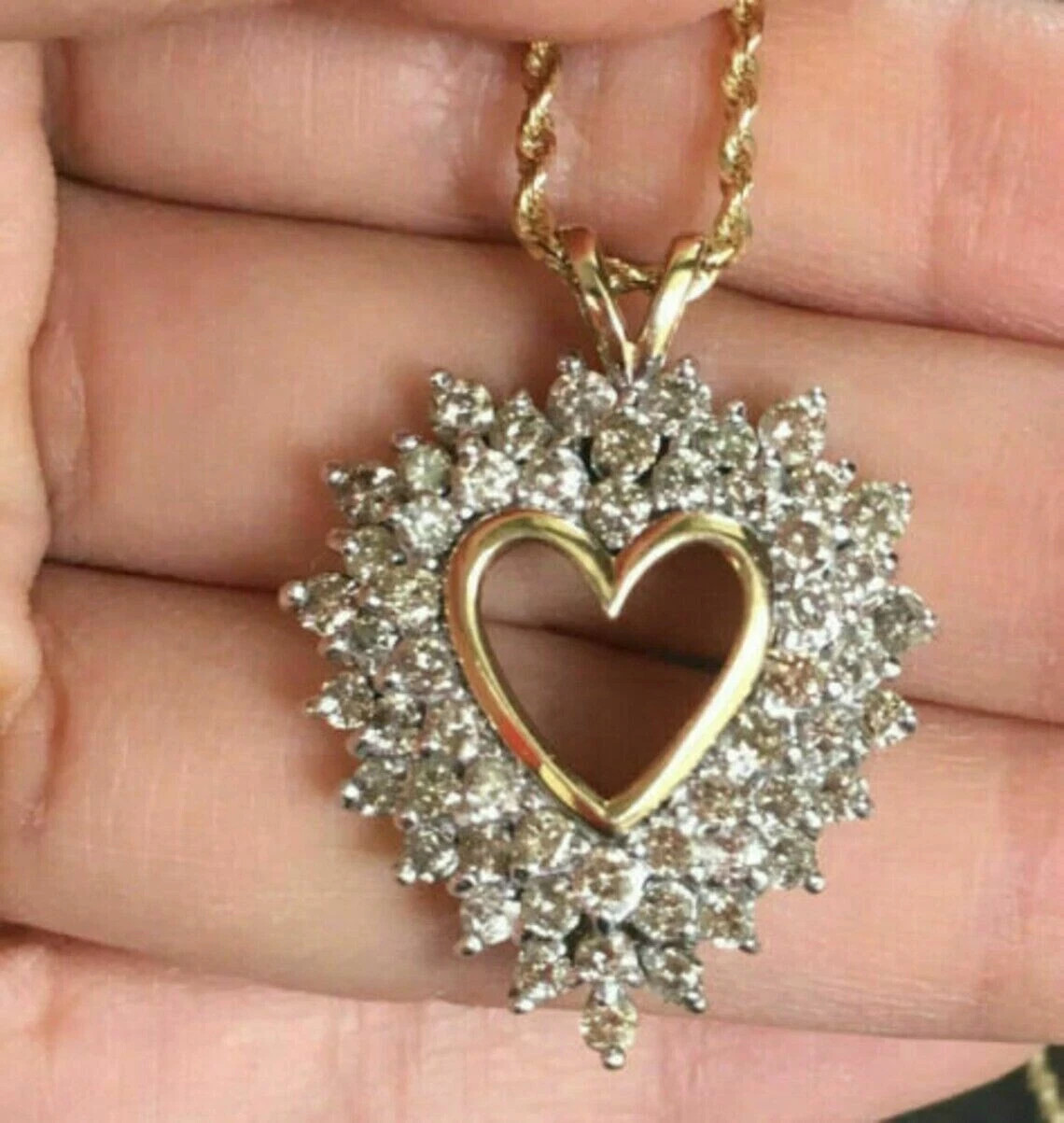 2Ct Round Cut Diamond Heart Engagement Women’s Pendant 14K Yellow Gold Plated