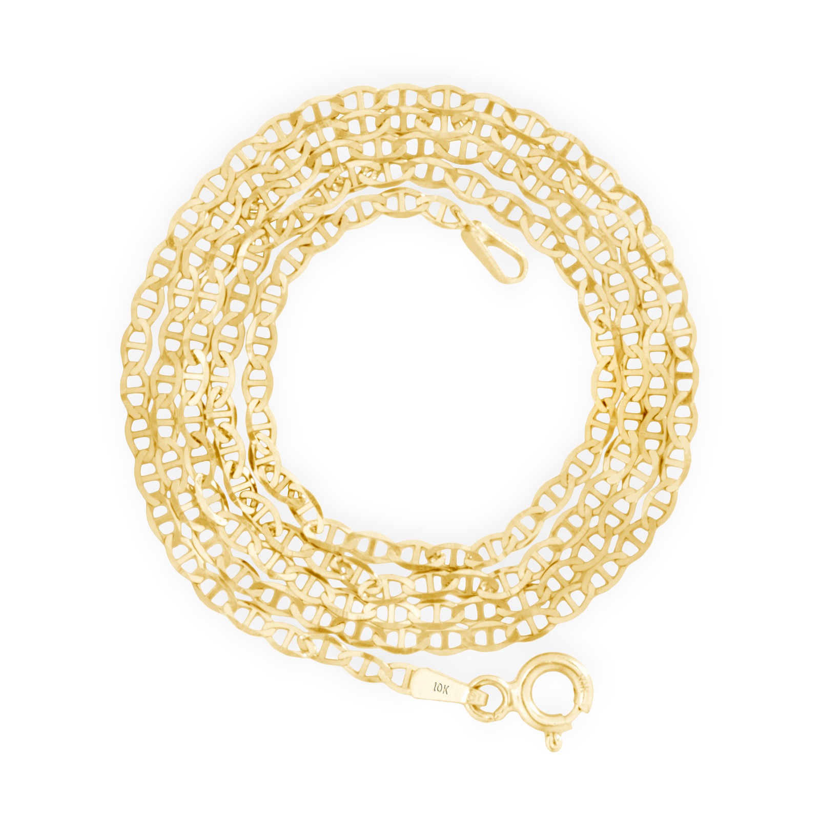 10K Yellow Gold Solid 2mm Mariner Anchor LInk Chain Pendant Necklace 16″- 26″