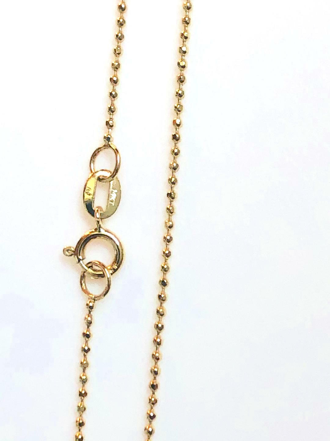 14k Solid Yellow Gold Beads Chain Necklace 1.0 mm 16 inches (40 cm) B-10