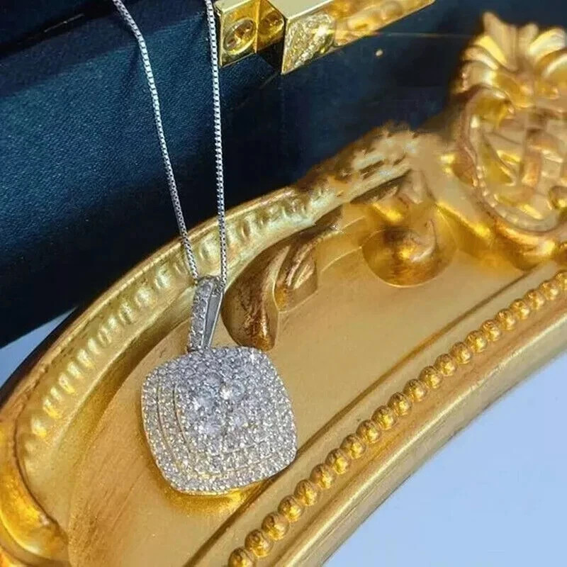 3.00 Ct Round Cut Moissanite Pendant W/Chain 14K White Gold plated