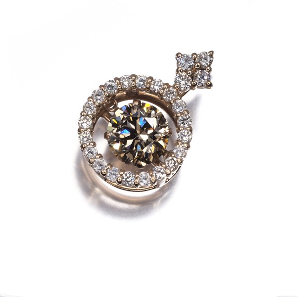 Brown &Clear Diamond 1.000ct/0.32ct Dancing Stone Pendant 18K 750 Rose Gold