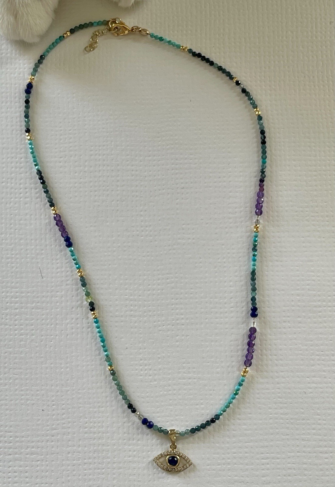 Gold 10k multi color gemstone necklace Evil Eye Pedant