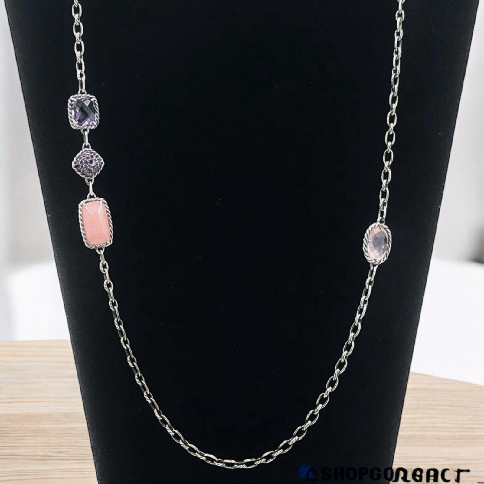 RARE David Yurman Chatelaine Guava Mixed Gems 36″ Necklace. 925 Silver