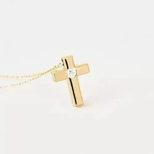 0.10Ct Round Cut Lab Created Diamond Womens Cross Pendant 14K Yellow Gold Plated